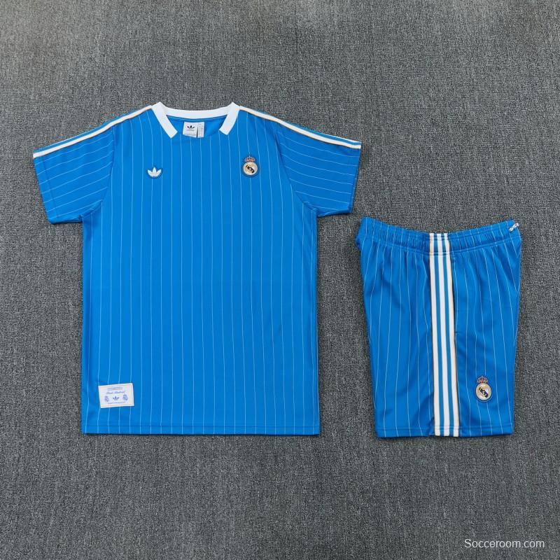 26/27 Real Madrid  Blue Pinstripe  Short Sleeve+Soccer Shorts