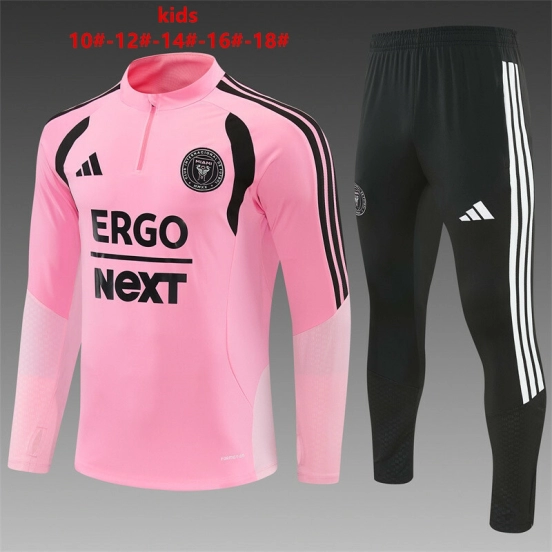 2026 Kids Inter Miami CF Pink  Half Zipper Jacket Tracksuit + Black Long Pants