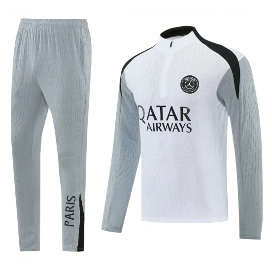2026/27 Paris Saint-Germain White  Half Zipper Jacket Tracksuit + Light Grey Long Pants