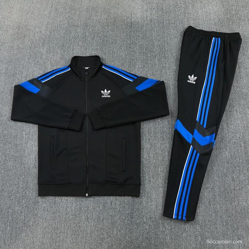 2026/27 Adidas Originals Black & Royal Blue Full Zipper Jacket Tracksuit + Long Pants