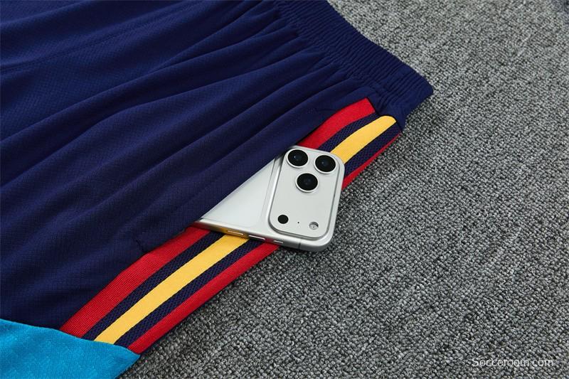 2026 Spain Navy Blue Multi-Color Diagonal Stripe Short Sleeve+Soccer Shorts