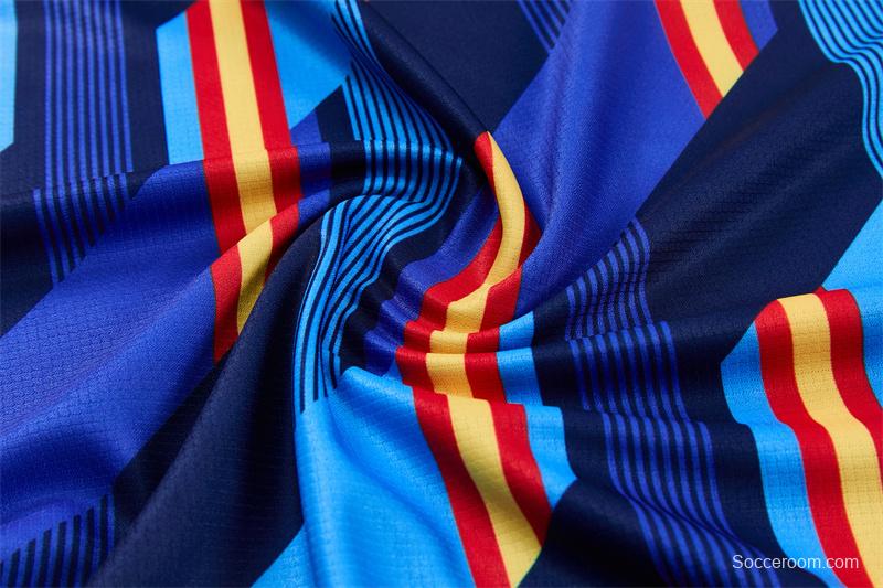 2026 Spain Navy Blue Multi-Color Diagonal Stripe Short Sleeve+Soccer Shorts
