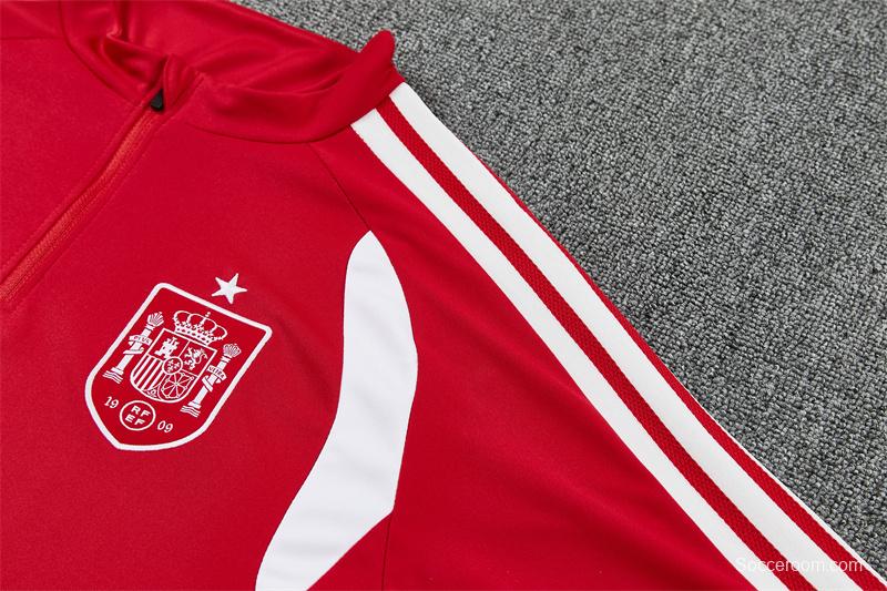 2026 Spain Red Half Zipper Jacket Tracksuit + Long Pants