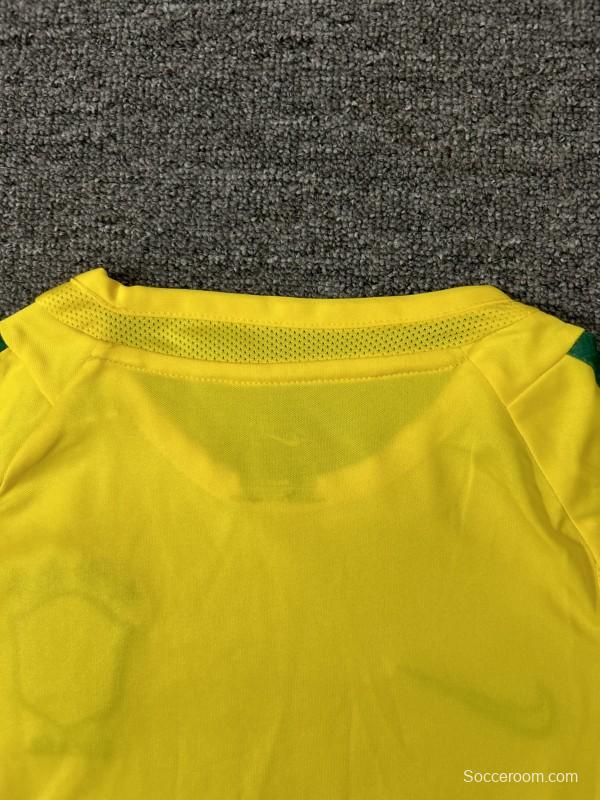 Retro Kids 2002 Brazil Home Long Sleeve Jersey