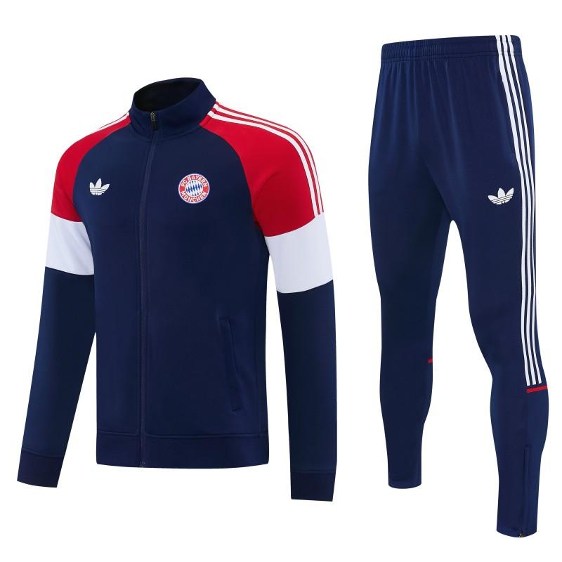 26/27 Bayern Munich Navy Blue & Red & White Full Zipper Jacket Tracksuit + Long Pants