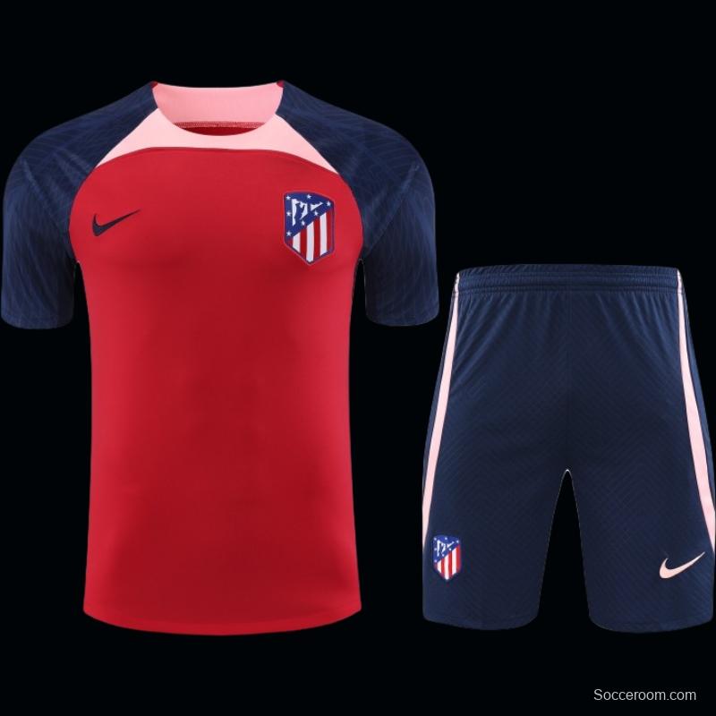 23-24 Atletico Madrid Red Navy Short Sleeve+Shorts