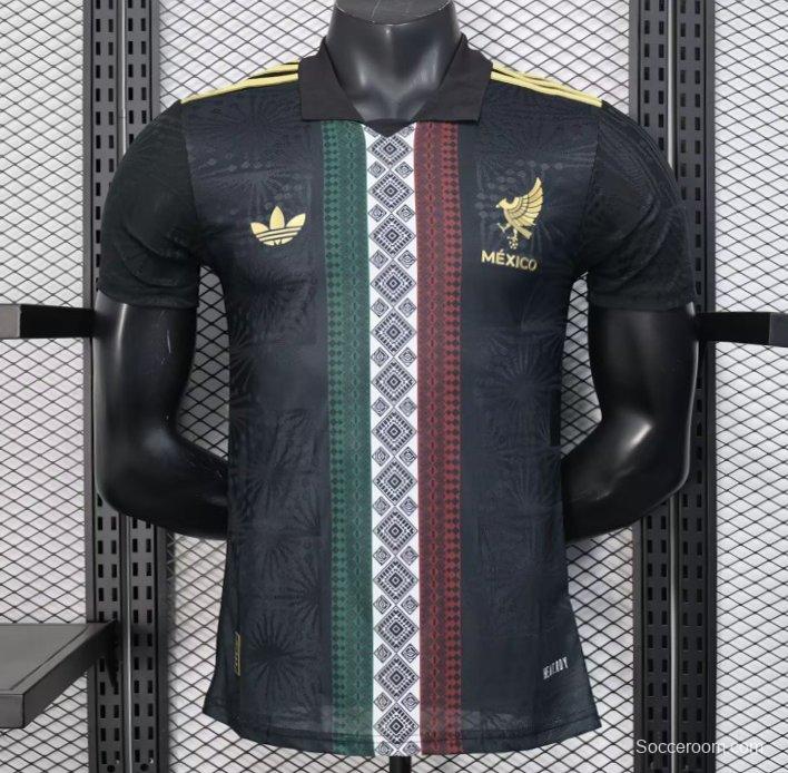 Player Version 2025 Mexico Black with Traditional Pattern Design Jersey
