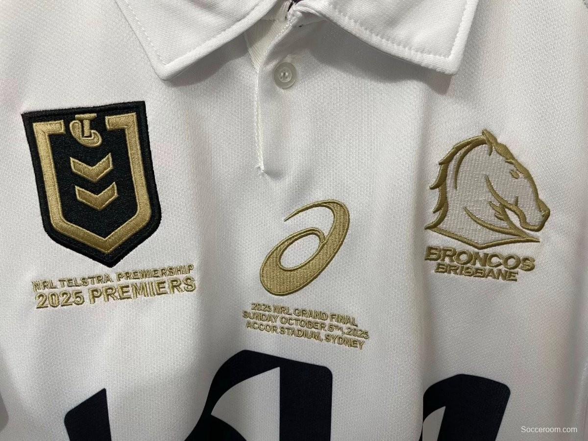 25/26 Brisbane Broncos White with Maroon Sleeves and Diagonal Geometric Stripes  Champion Jersey