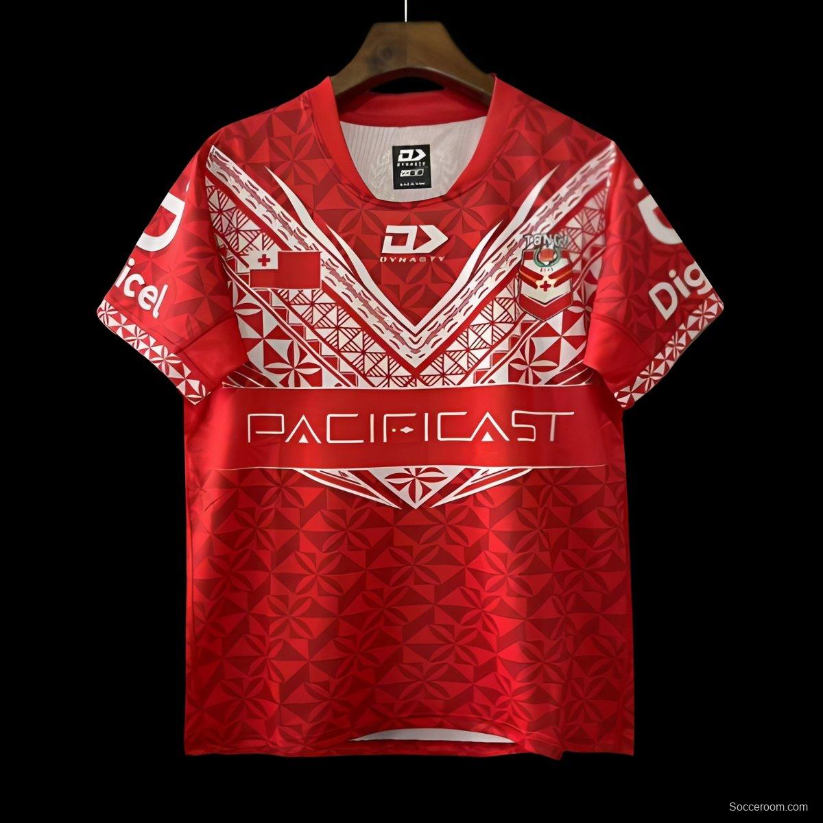 2026 Tonga Rugby League Red with Traditional Polynesian Geometric Pattern Jersey